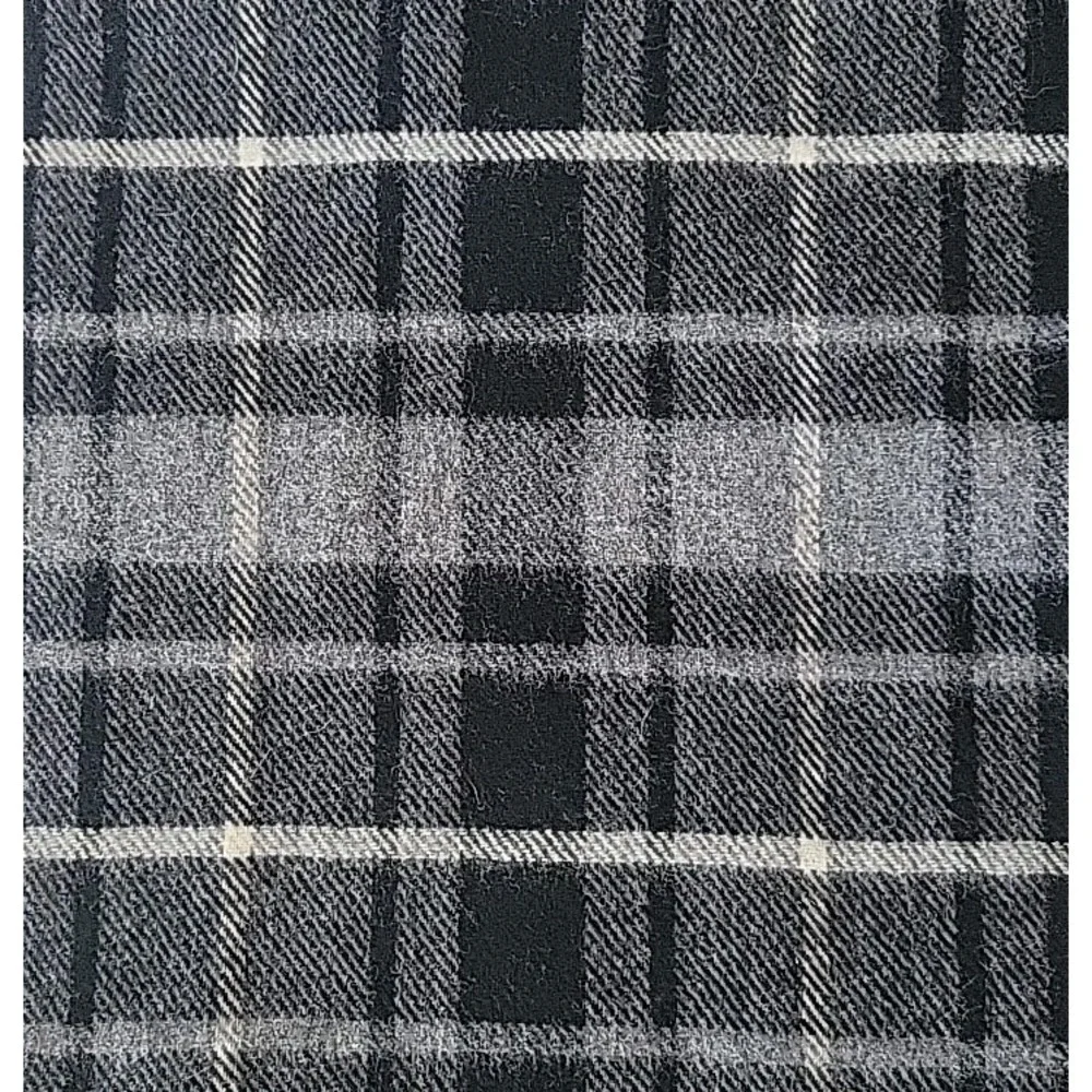 John Hanly Vintage 80s Lambswool Fringed Scarf Black Gray Plaid Flannel Academia